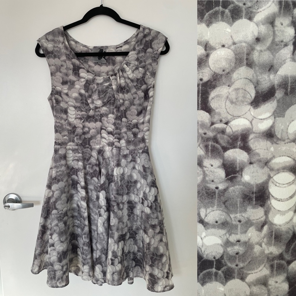 Anthropologie Coconino Gray White Meta Watercolor Dot A-line Fit and Flare Dress